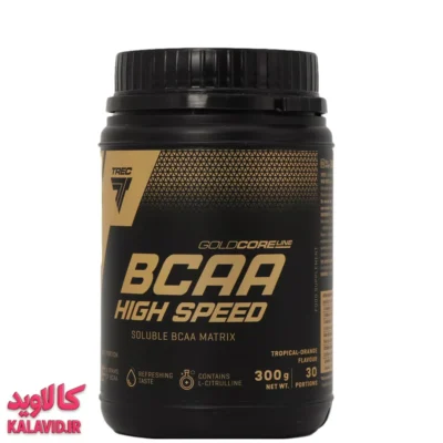 بی سی ای ای های اسپید پودر خوراکی با طعم میوه های استوایی و پرتقال 300 گرم ترک نوتریشن 3802 - نمای جلوی بسته‌بندی پودر BCAA برای ریکاوری و کاهش خستگی - فروشگاه مکمل بدنسازی کالاوید